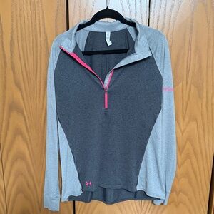 Under Armour Women's Charcoal and Pink Quarter-Zip Sweatshirt